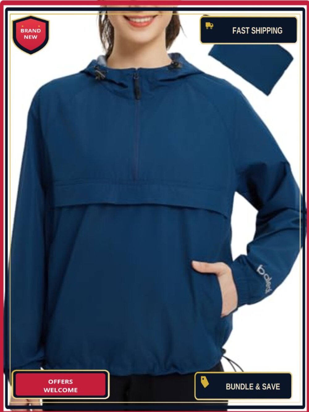 Women's Waterproof Packable Rain Jacket Hooded Lightweight Windbreaker Outdoor